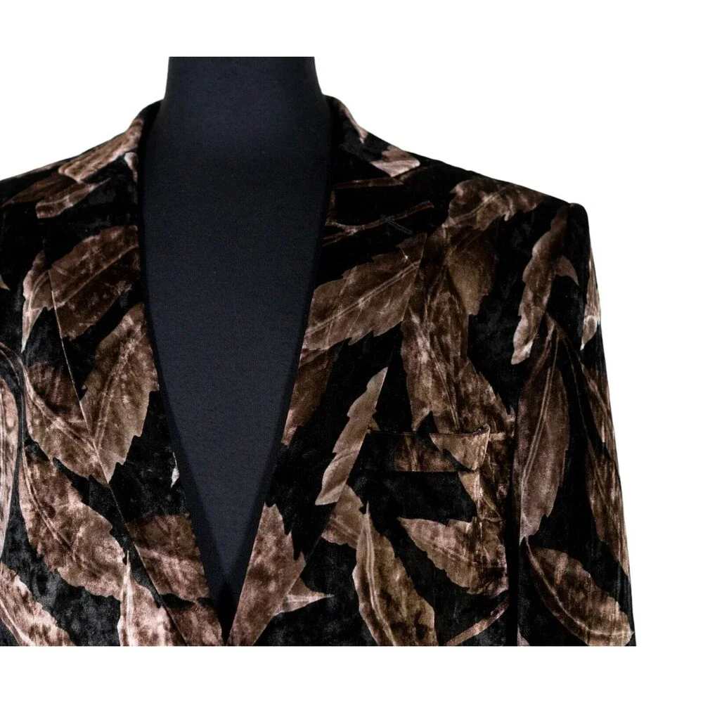 Mens Blazer Brown Black Floral Velvet Luxury Dress Formal Jacket Sport Coat 42R